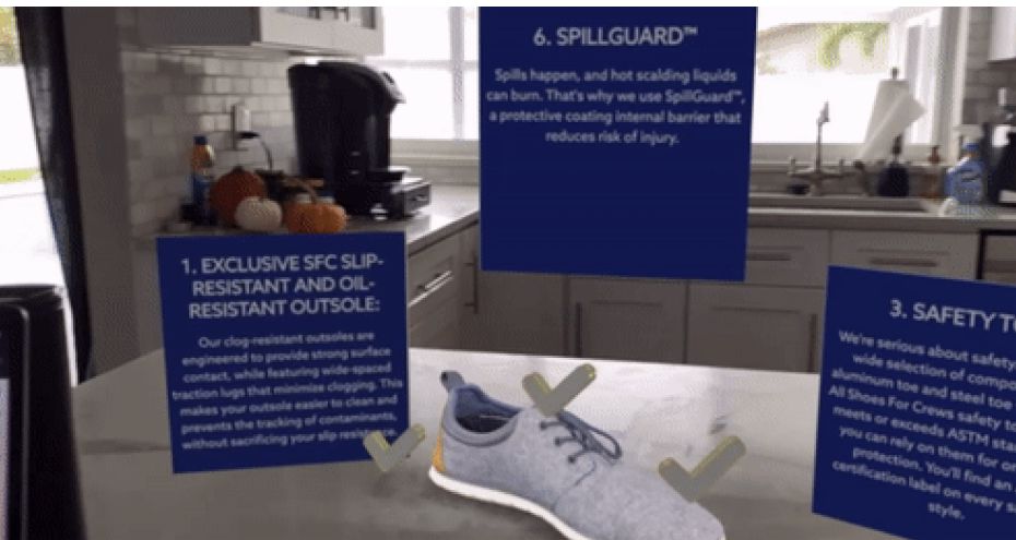 Augmented reality view of shoes and buying points above it